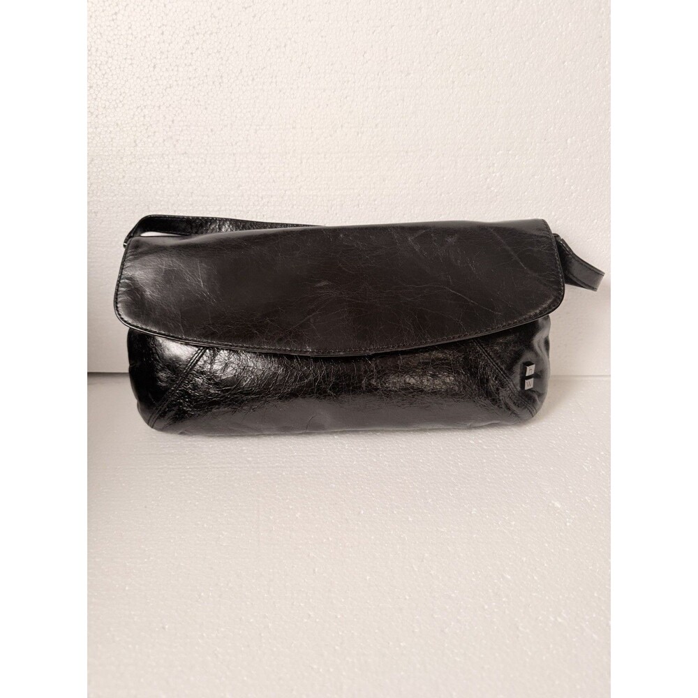 Helen Welsh Black Genuine Leather Shoulder Bag Flap Clutch Floral Lining 108740